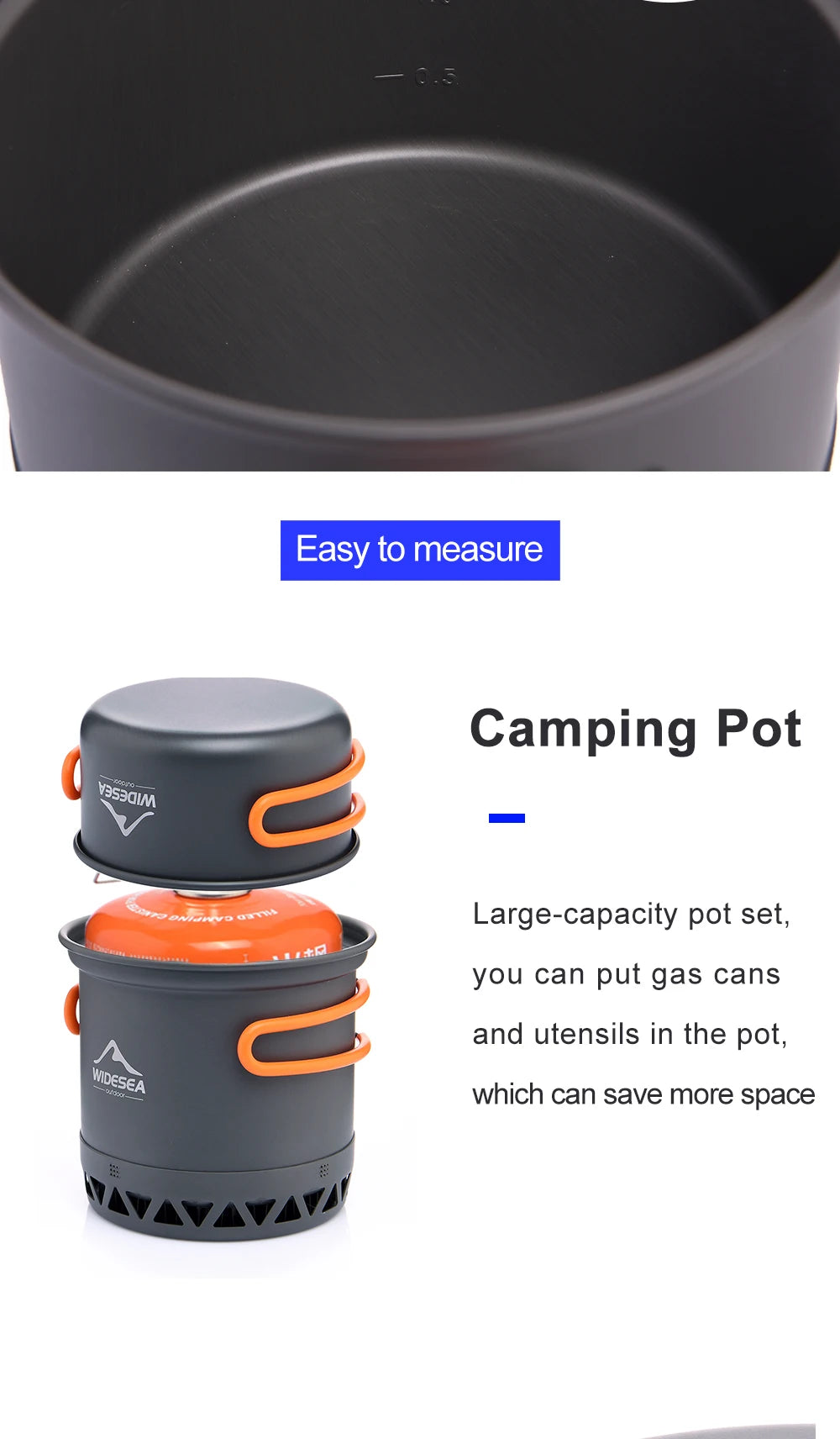 Widesea Camping Cookware Set – 1.3L & 2.3L Pots with Kettle for Outdoor Cooking